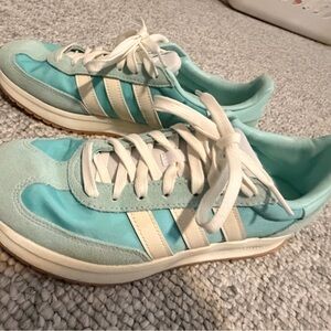 Women's Run 70s 2.0 Retro Sneaker Adidas Teal Blue and White Cloudfoam Sneakers
